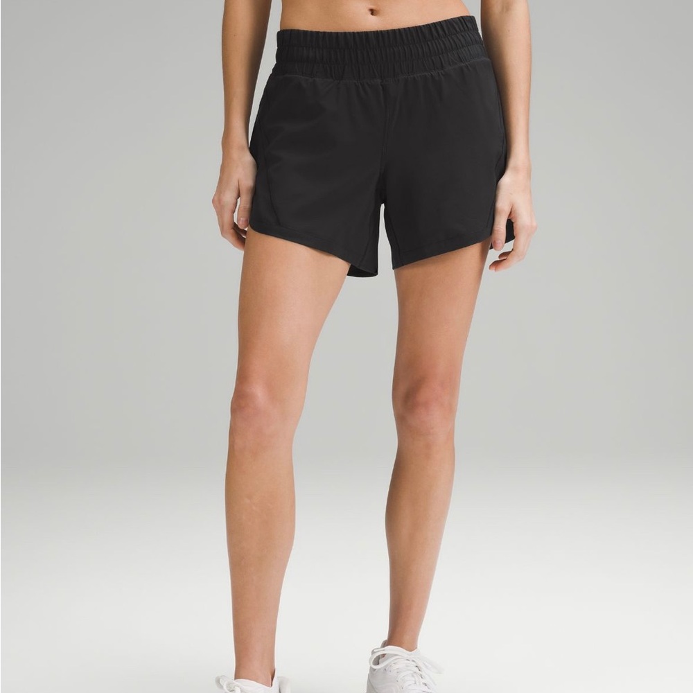 Lululemon size 10 track mid rised 5” black shorts
